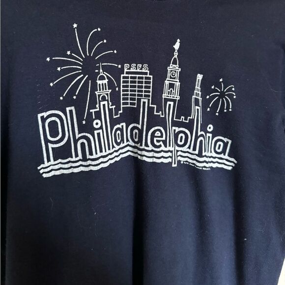 Vintage 1983 Philadelphia City Graphic Tee Shirt Sz Medium Navy White - Picture 4 of 6